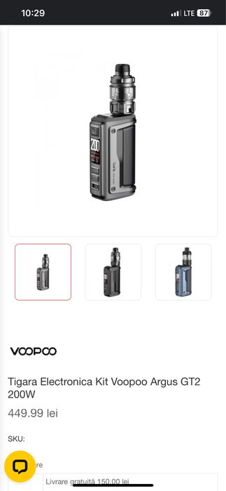 Vand Tigara Electronica VooPoo Argus GT II, 200w, 6,5ml, Graphite.