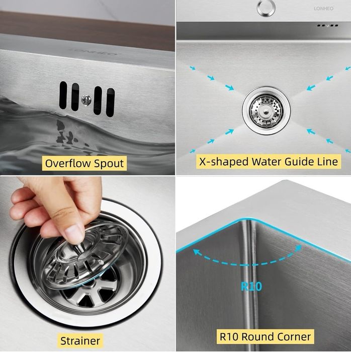 Кухненска мивка LONHEO - 680 мм x 450 мм неръждаема стомана