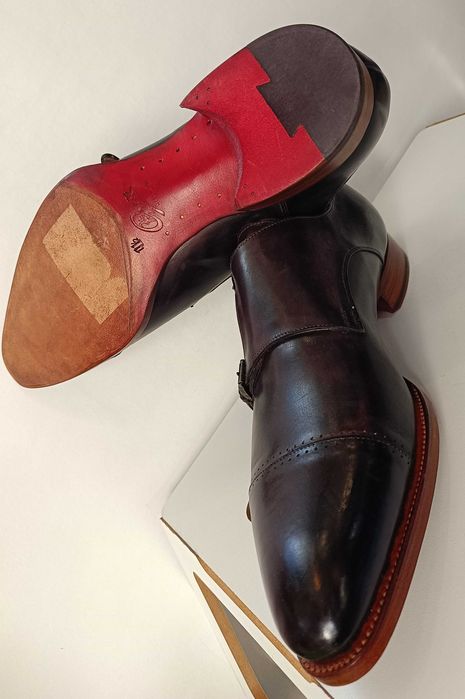 Panfofi de lux 45.5 46 46.5 monk GREVE NOI lucrati manual piele patina