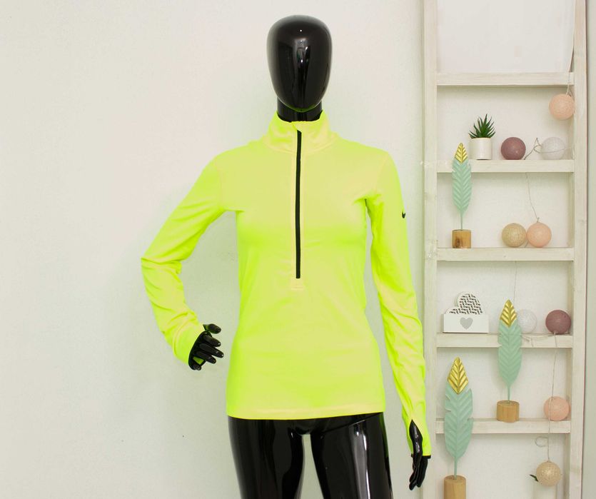 Nike Pro оригинална дамска блуза с цип и дълъг ръкав за тренировки ярко жълто S нова