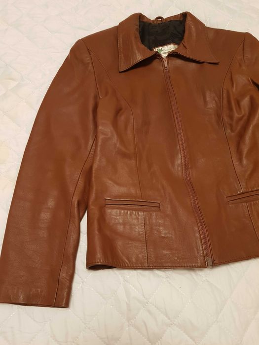 Geaca dama din piele naturala maro-marimea 40