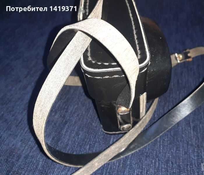 Черен калъф от естествена кожа за фотоапарат с презрамка Ломо / Lomo