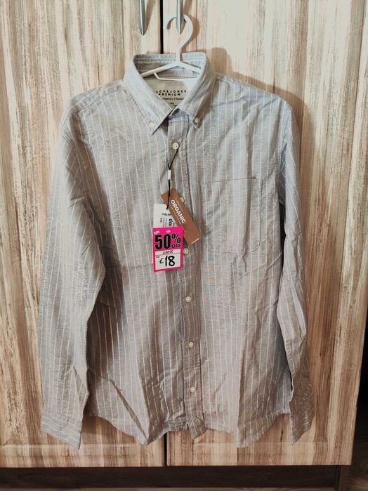 Риза с дълъг ръкав Jack & Jones сиво райе