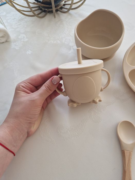 Комплект за хранене за деца / бебета силикон + бамбук