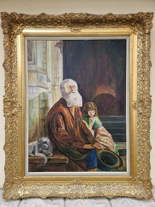 Уникална антикварна белгийска маслена картина на платно