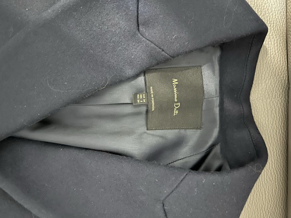 Пальто синее длинное от Massimo Dutti