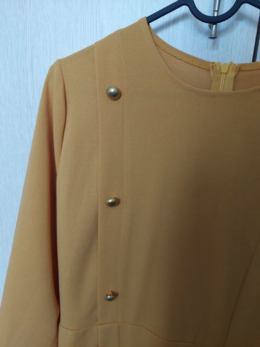 Rochie midi galben muștar, elegantă, mărimea M – office / classy