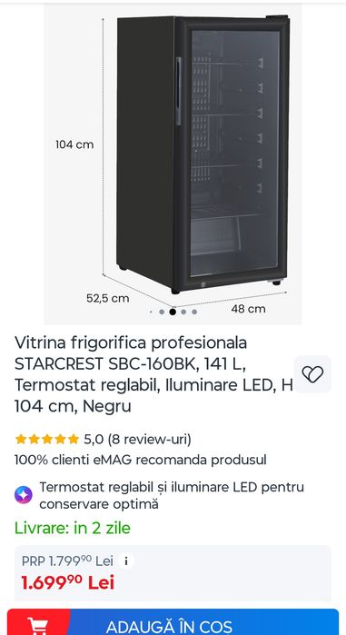 Vitrină frigorifică STARCREST 141L Negru – Stare nouă + Garanție 2028