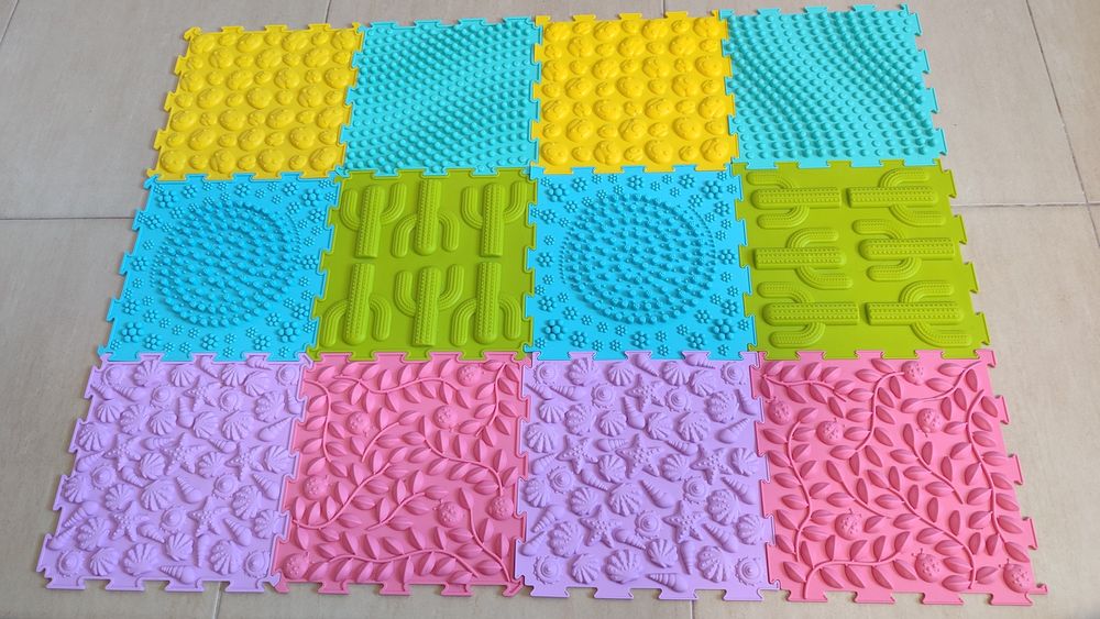 Covorase fizioterapie senzoriale ortopedice, 12 buc, dimensiuni 24 x 24 cm