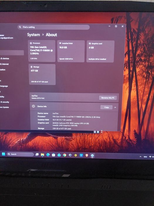 Gaming MSI KATANA 76 11UC  I7-11800H, RAM16GB