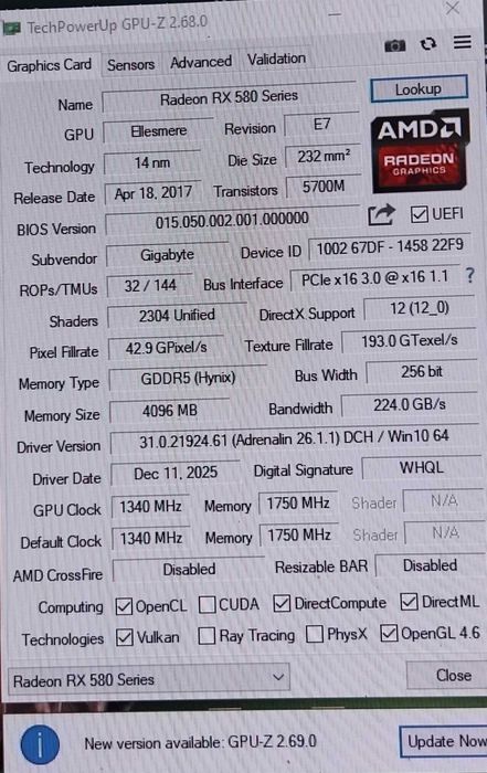 Gigabyte Radeon RX 580 Gaming 4G