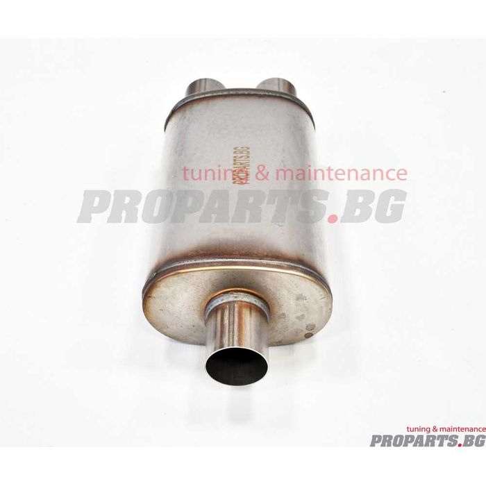 Плоско спортно гърне ауспух с един вход и два изхода на 63 или 76 mm