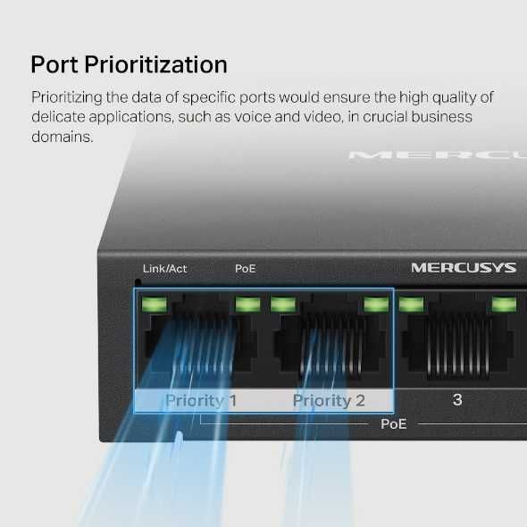 5 портовый гигабитный коммутатор с 4 порта PoE+ Mercusys MS105GP