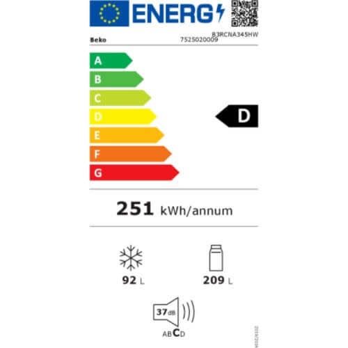 Нов инверторен хладилник с фризер Beko  b3rcna345hw. 345 л