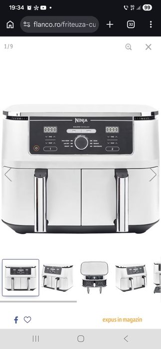 Air fryer Ninja Foodi DualZone AF400EUWH, 2470 W, 9.5 l, 6