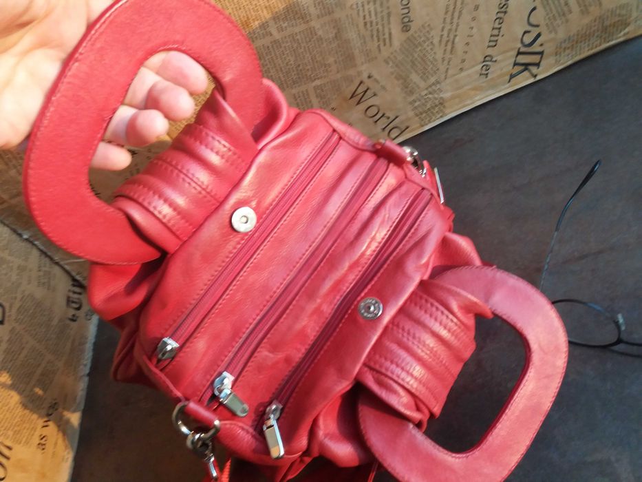 дамска чанта,малка червена,кожена/естествена кожа