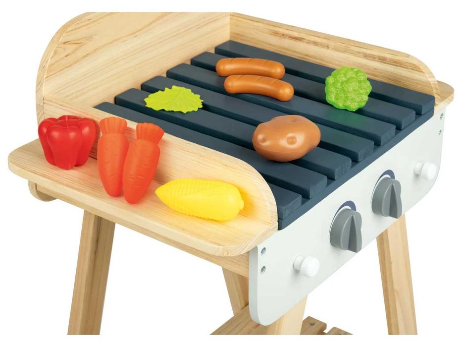 Детска дървена кухня скара Детско дървено барбекю за игра Грил с аксесоари
