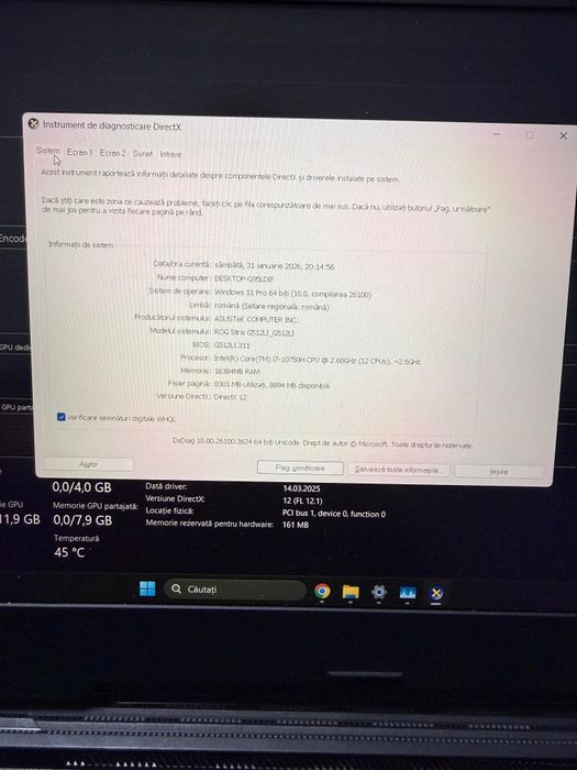 Laptop ASUS ROG Strix G512LI.

Specificații:
	•	Procesor Intel Co