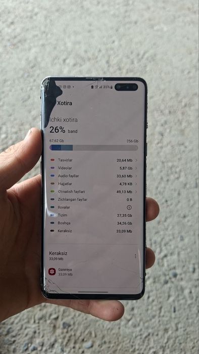 Samsung S10 5G xotirasi 8/256 iwlawi chotki