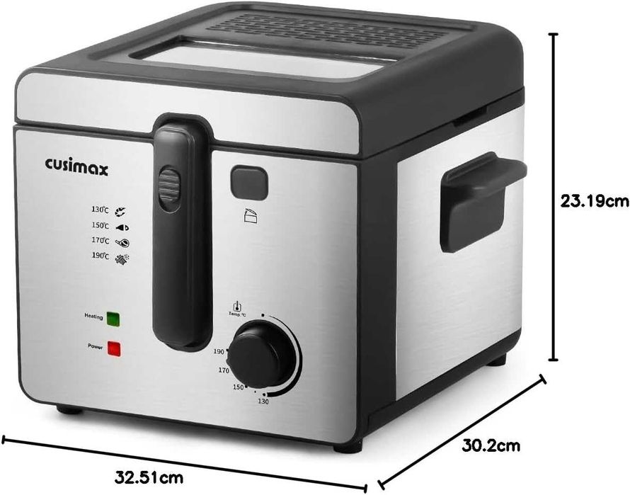 Фритюрник CUSIMAX, 2,5 л фритюрник с незалепващо покритие, сребрист