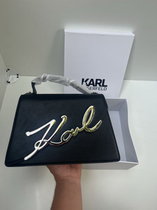 Geanta Karl Lagerfeld negru/alb/crem