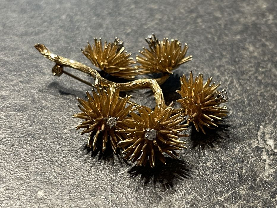 Broșă vintage aur 14k + diamante