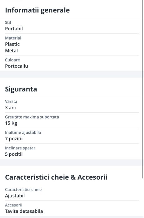 Vand Scaun de masa Peg Perego Prima Pappa Zero Follow Me, Portocaliu