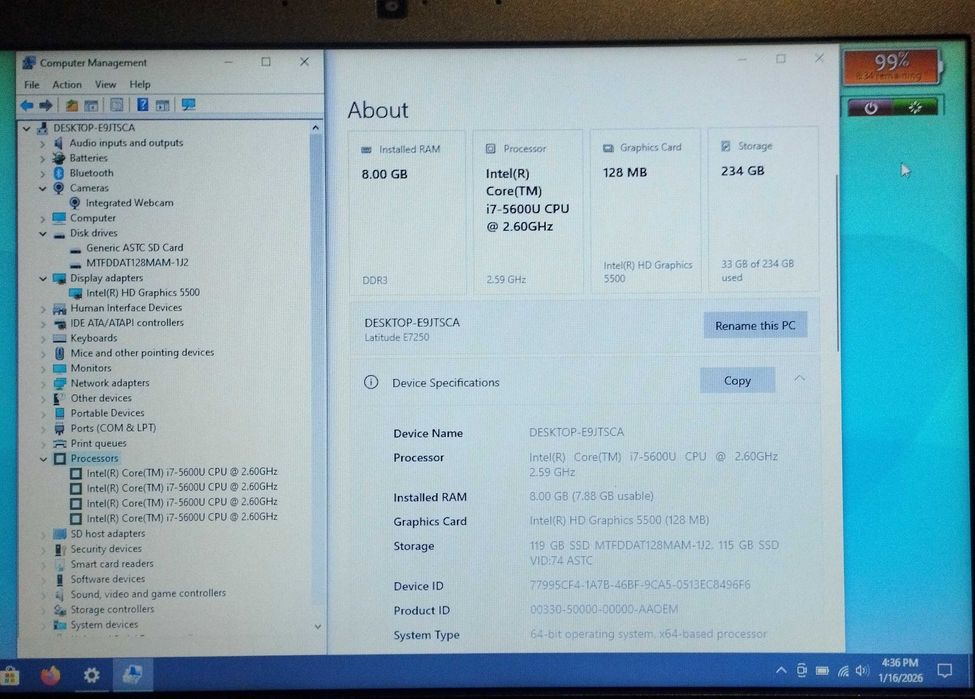 Dell Latitude 12,2 inch Core I7, 8GB RAM, Stocare 256GB, bat. 3 ore