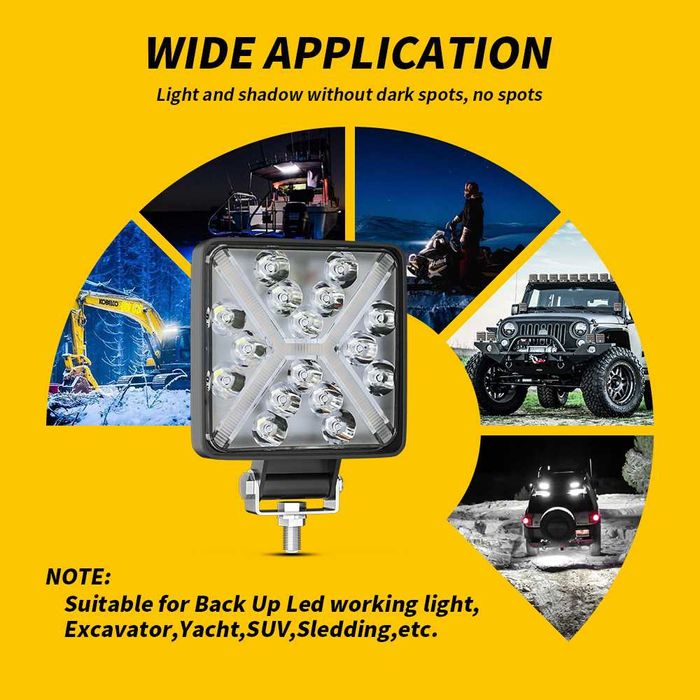 LED работна лампа 12V-24V бяла и жълта светлина 4х4 АТВ Коли