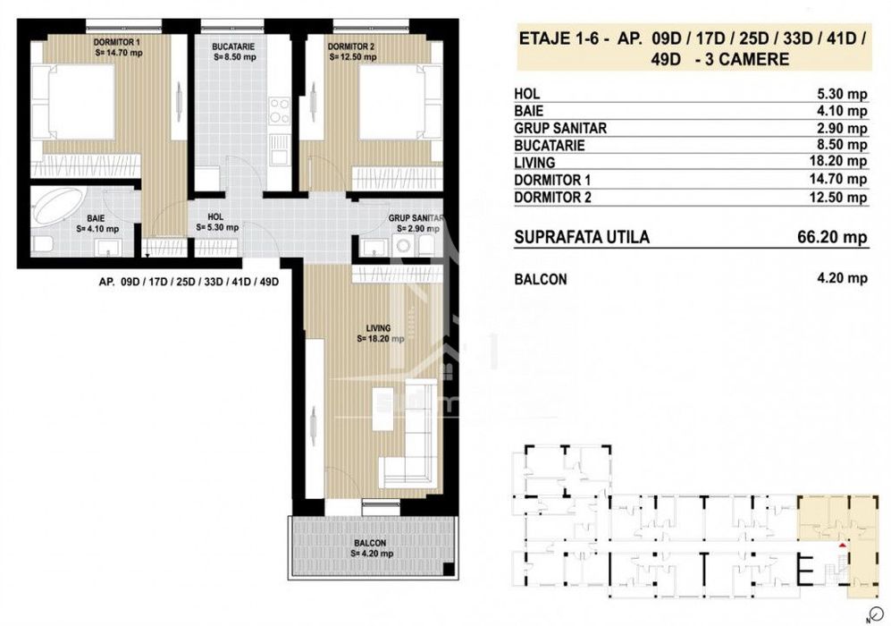 Apartament 3 camere decomandat 2 bai Grand Arena Dealul Cucului.
