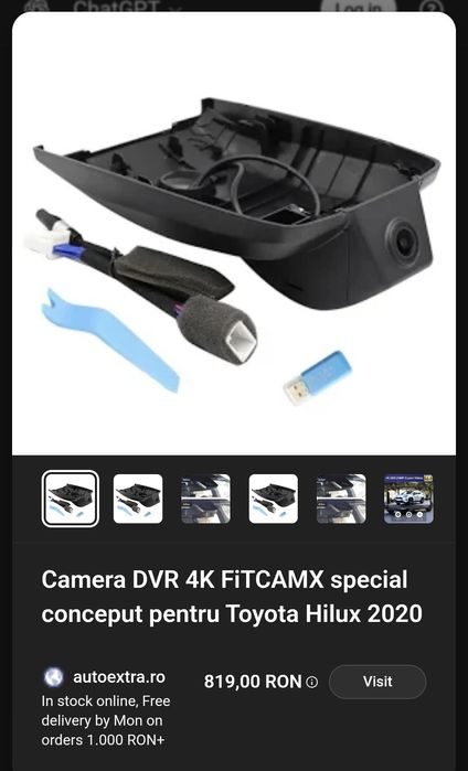FitcamX Dashboard Camera pentru Toyota Hilux (Model 2020) – OEM 4K, in