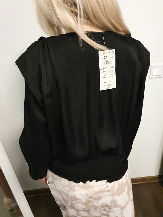 Reserved bluză cu luciu satinat, negru, mărime 34 / XS, NOU