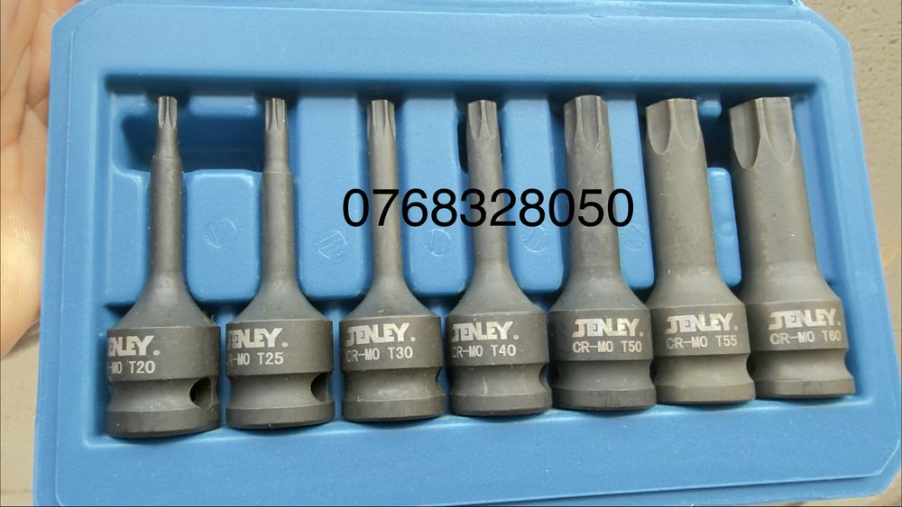 Set de 7 chei tubulare de impact Torx T20 - T60, cu acționare de 3/8