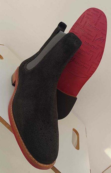 Ghete chelsea 39 39.5 cap toe brogue suede Mahon NOI piele naturala