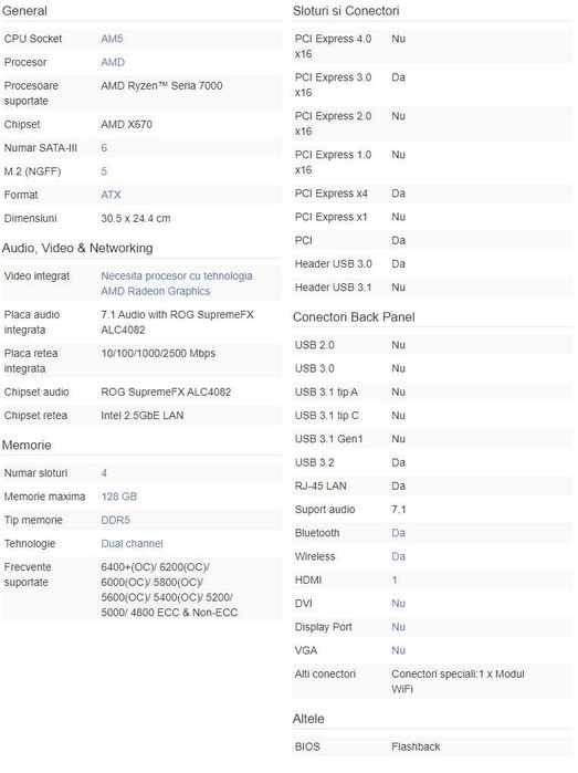 Placa de baza Asus ROG CROSSHAIR X670E HERO AMD Socket AM5 ATX
