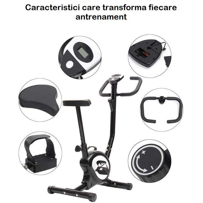 Bicicleta Fitness, CardioTrack, Rezistenta Ajustabila, Cadru Metalic, Inaltime Reglabila, Black