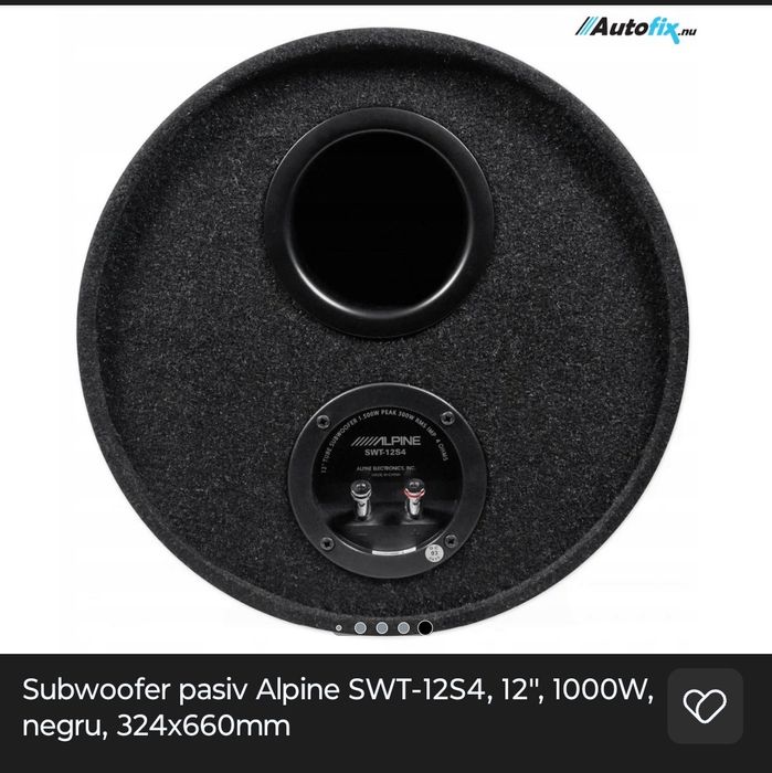 Amplificator Magnat, 500W, Subwoofer pasiv Alpine SWT-12S4, 12", 1000W, negru, 324x660mm
