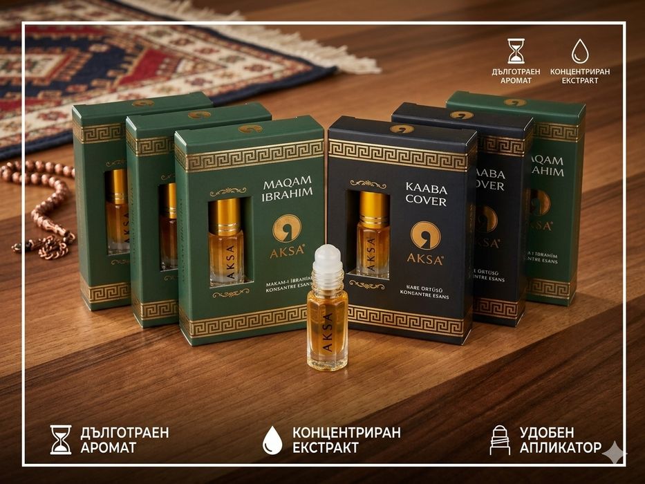 Ориенталски парфюм есенция AKSA 5мл Roll-on - арабски аромат, парфюмно масло без алкохол, Kaaba Cover и Maqam Ibrahim, турски есенции