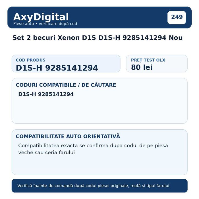 Set 2 becuri Xenon D1S D1S-H 9285141294 Nou