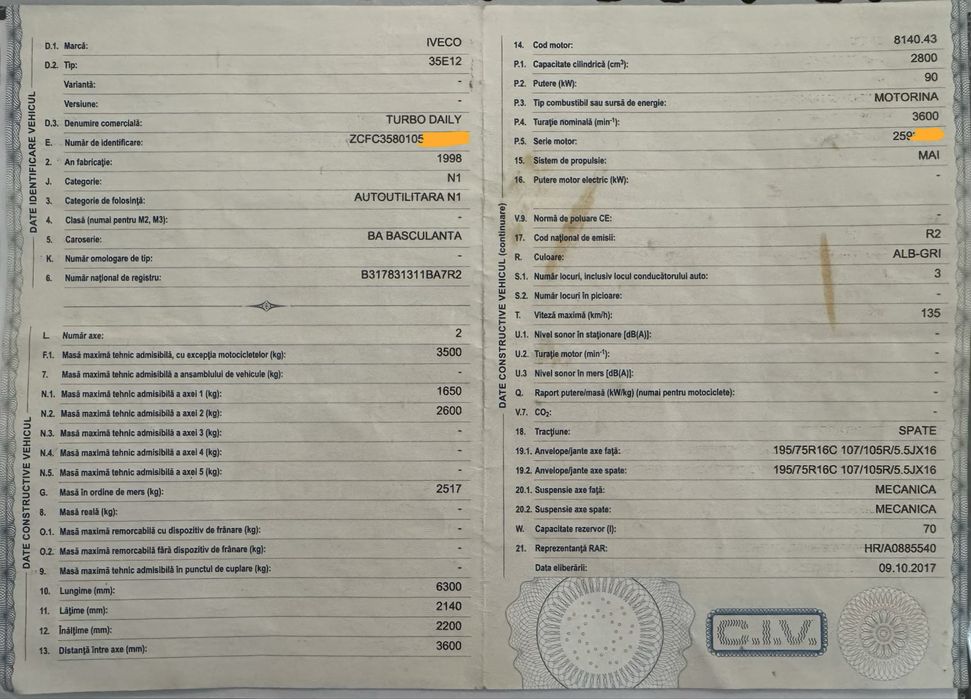 Iveco basculabil motor defect