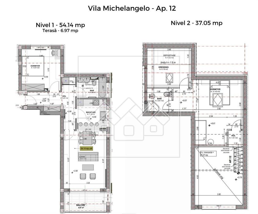 Penthouse cu 3 camere, mobilat complet, dressing, balcon -