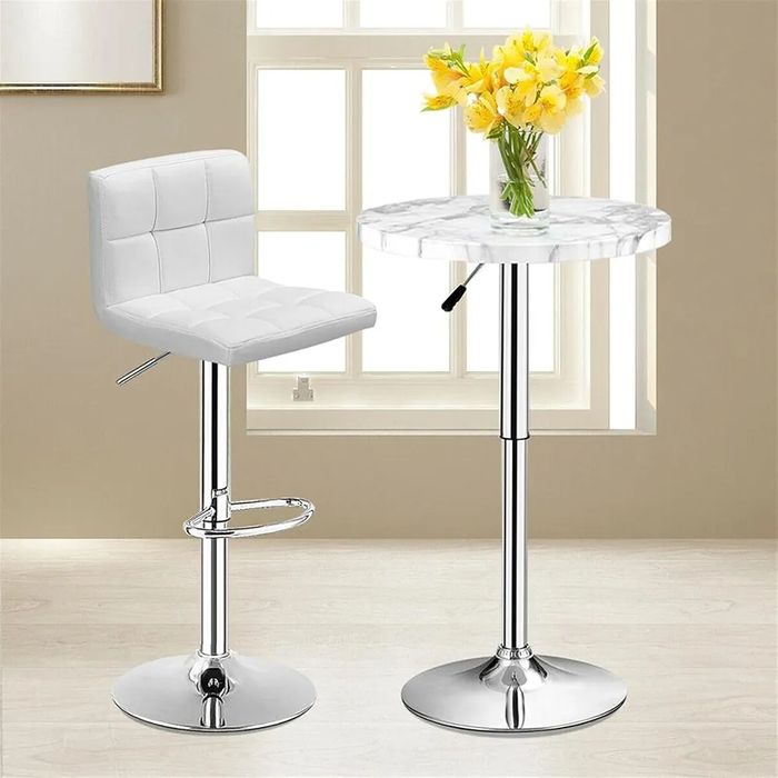 Бар столове, 2 броя, сиви/бели еко кожа, хромирани крака