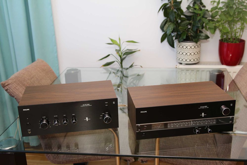 Amplificator Philips AH 590 si Radio Philips AH 690 cutii de lemn