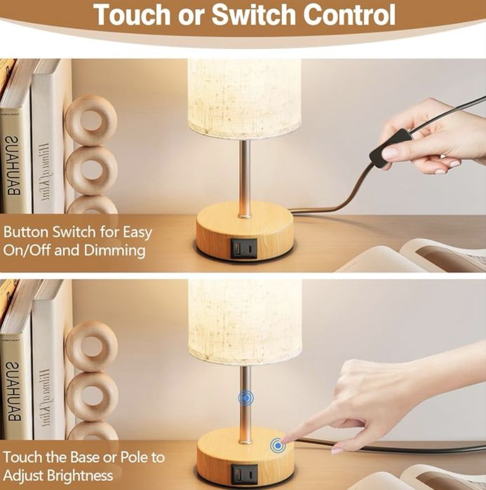 Lampă de noptieră cu funcție de încărcare prin porturi USB