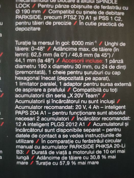 Circular 40 V Parkside Performance pe baterie de 20 V