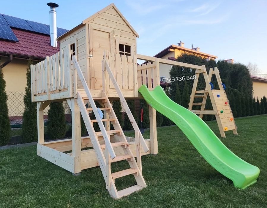Complex  loc de joaca  mare căsuța lemn leagăne copii