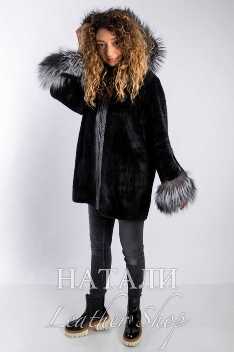 Дамски кожух от алпака с косъм Жаклин Black