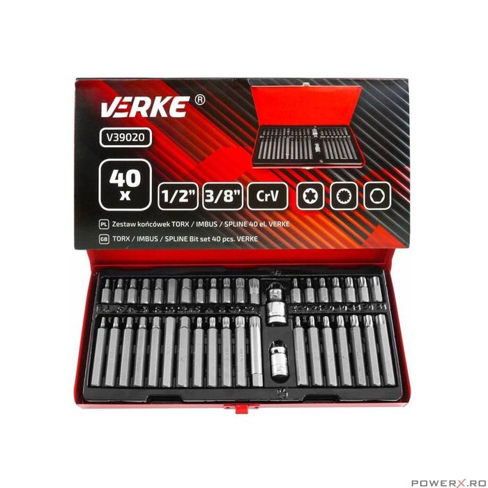 Trusa biti, imbusuri, torx, canelat, 40 piese, 30-75 mm, Verke