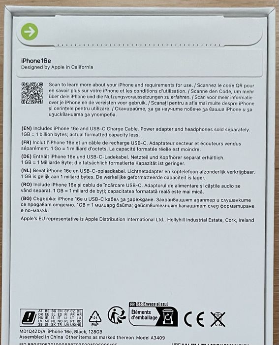 iPhone 16e 128GB negru - sigilat - Neverlocked