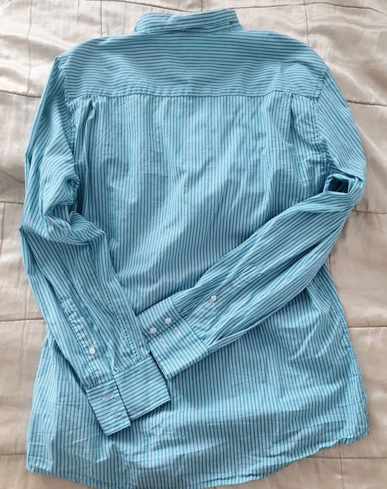 SMOG L cămașă bărbați slim fit 100% bumbac verde albastru dungi fine casual elegant regular fit
